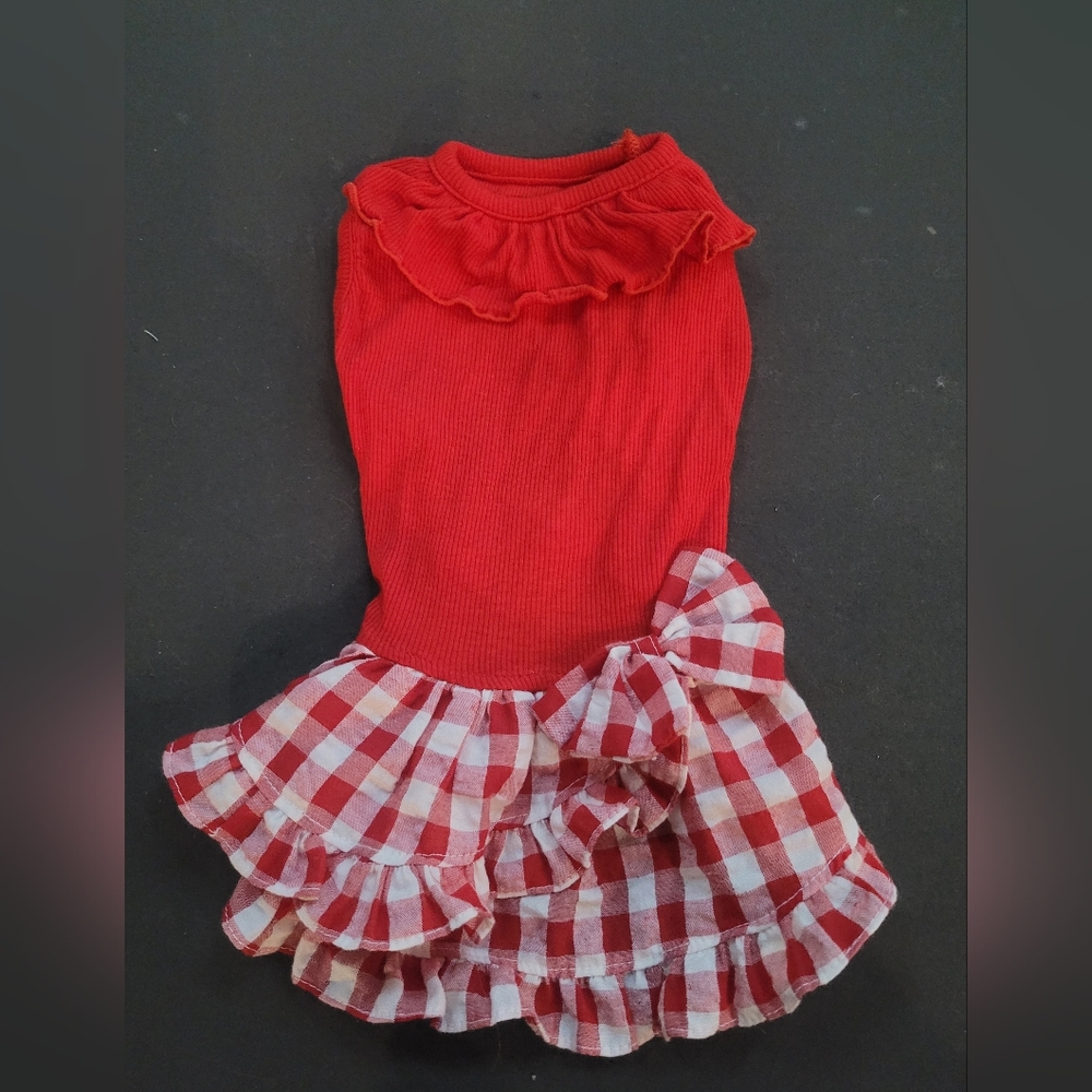Red Dog Dress with Gingham Ruffled Skirt